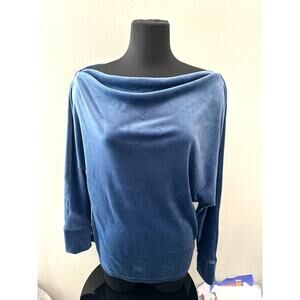 LILLY PULITZER | Dark Blue Velour Off-Shoulder Long Sleeve Top | Size Medium